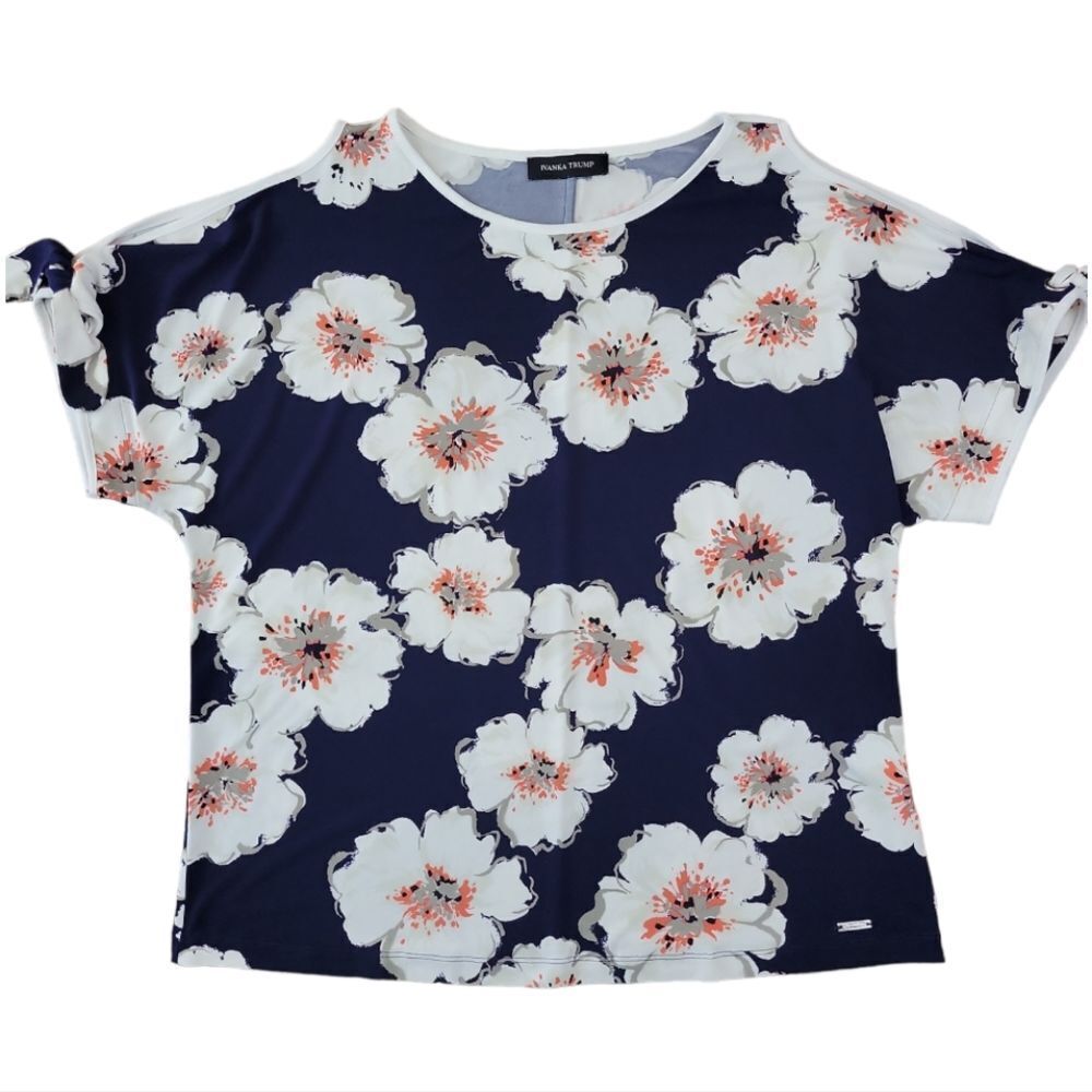 Ivanka Trump Women’s Large Navy Floral Printed Cold Shoulder Top/Blouse